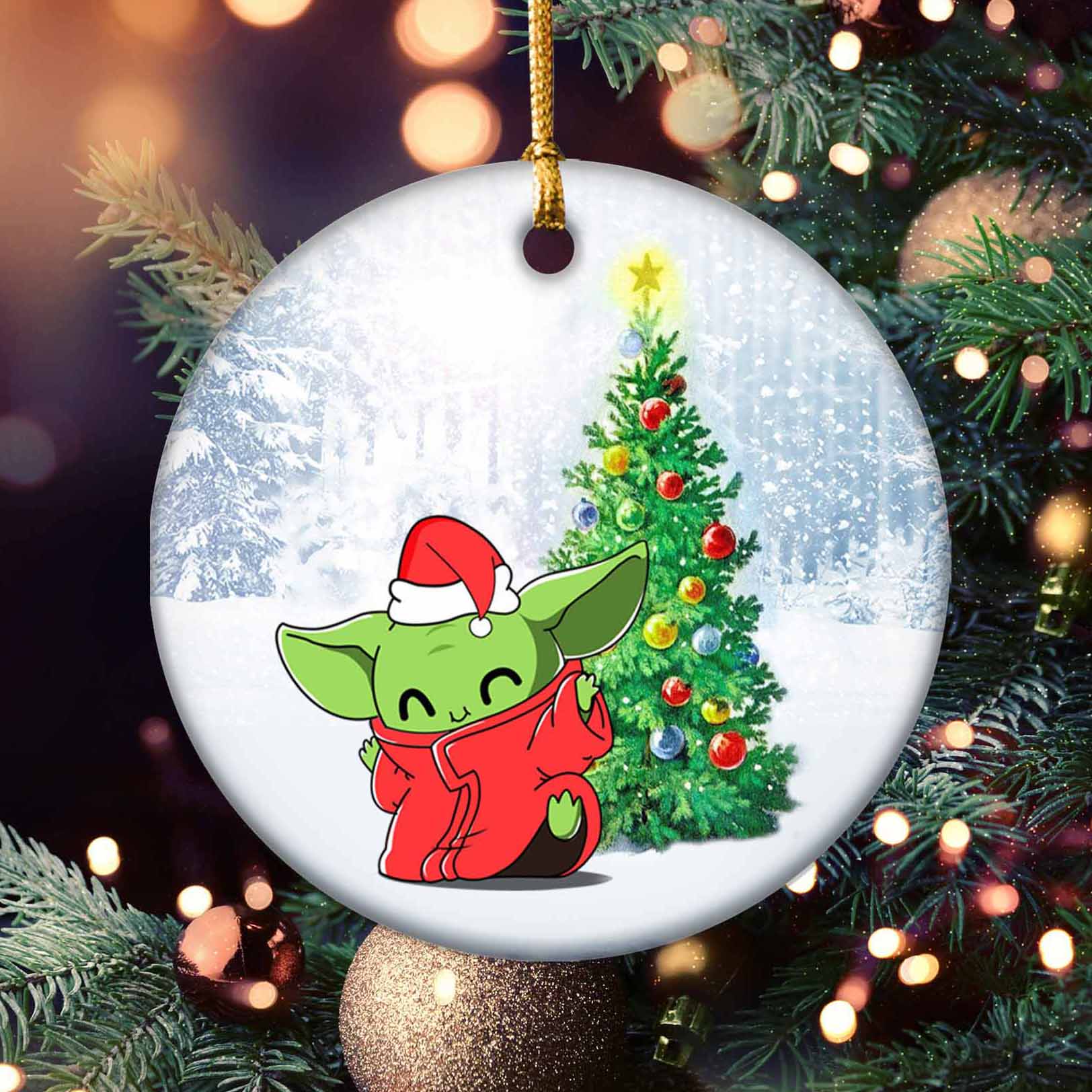 Baby Yoda Santa Christmas Ornament Decoration With Santa Hat Xmas Tree Decor