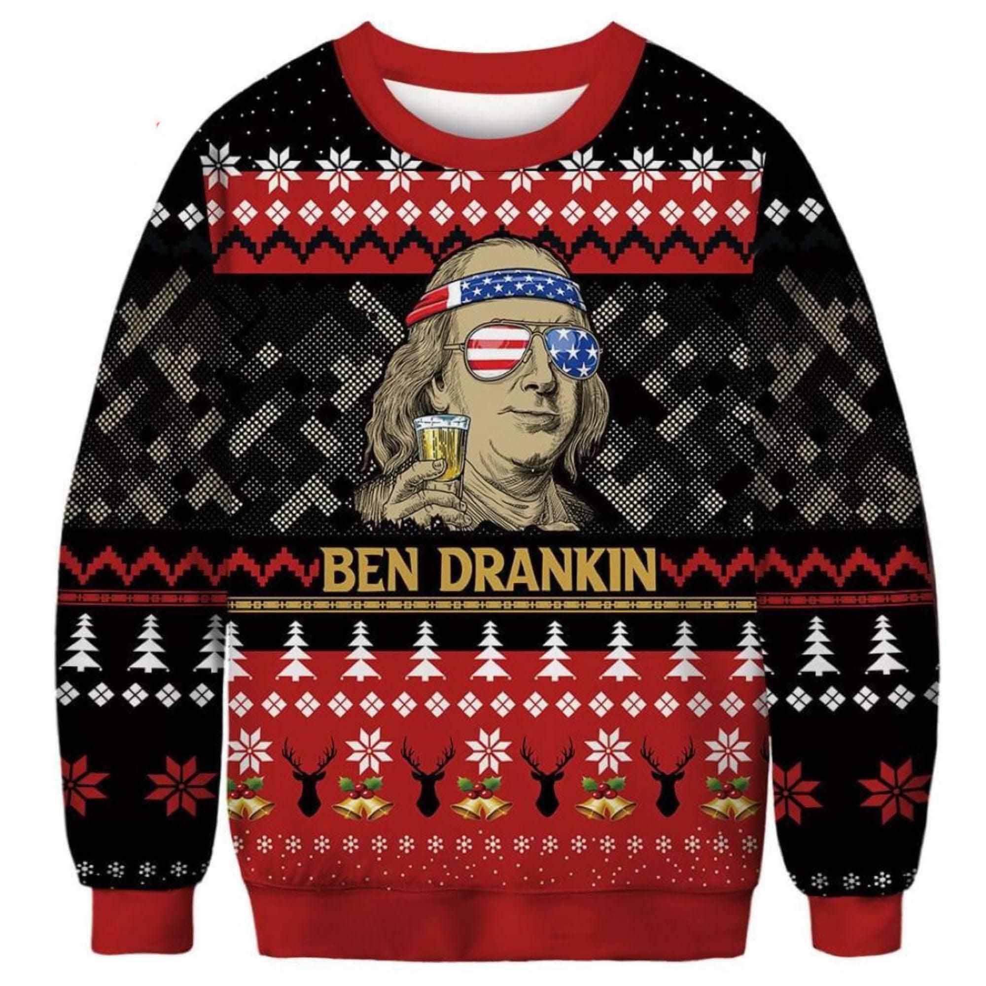 Ben Dranking Us Funny 4th Of July Ugly Christmas Sweater