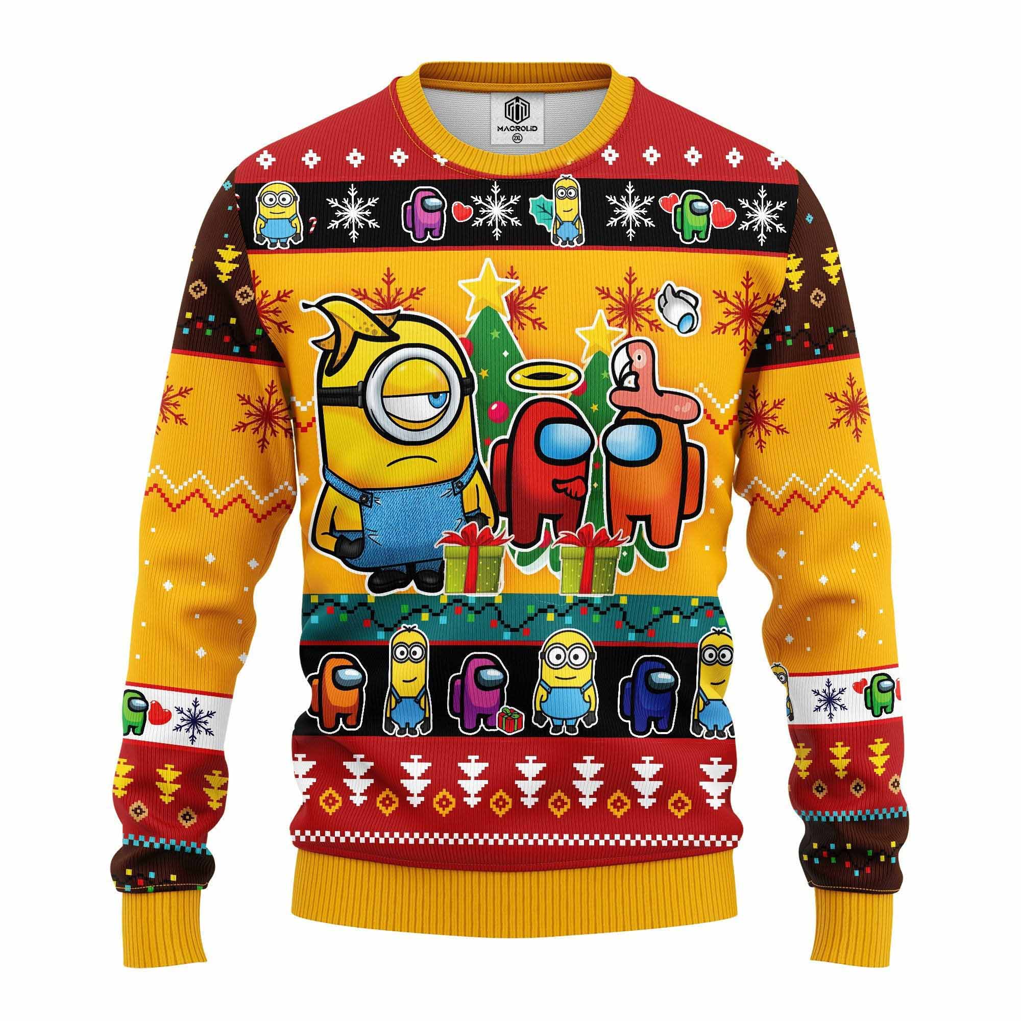 Funny Banana Minions And Among Us Ugly Christmas Sweater