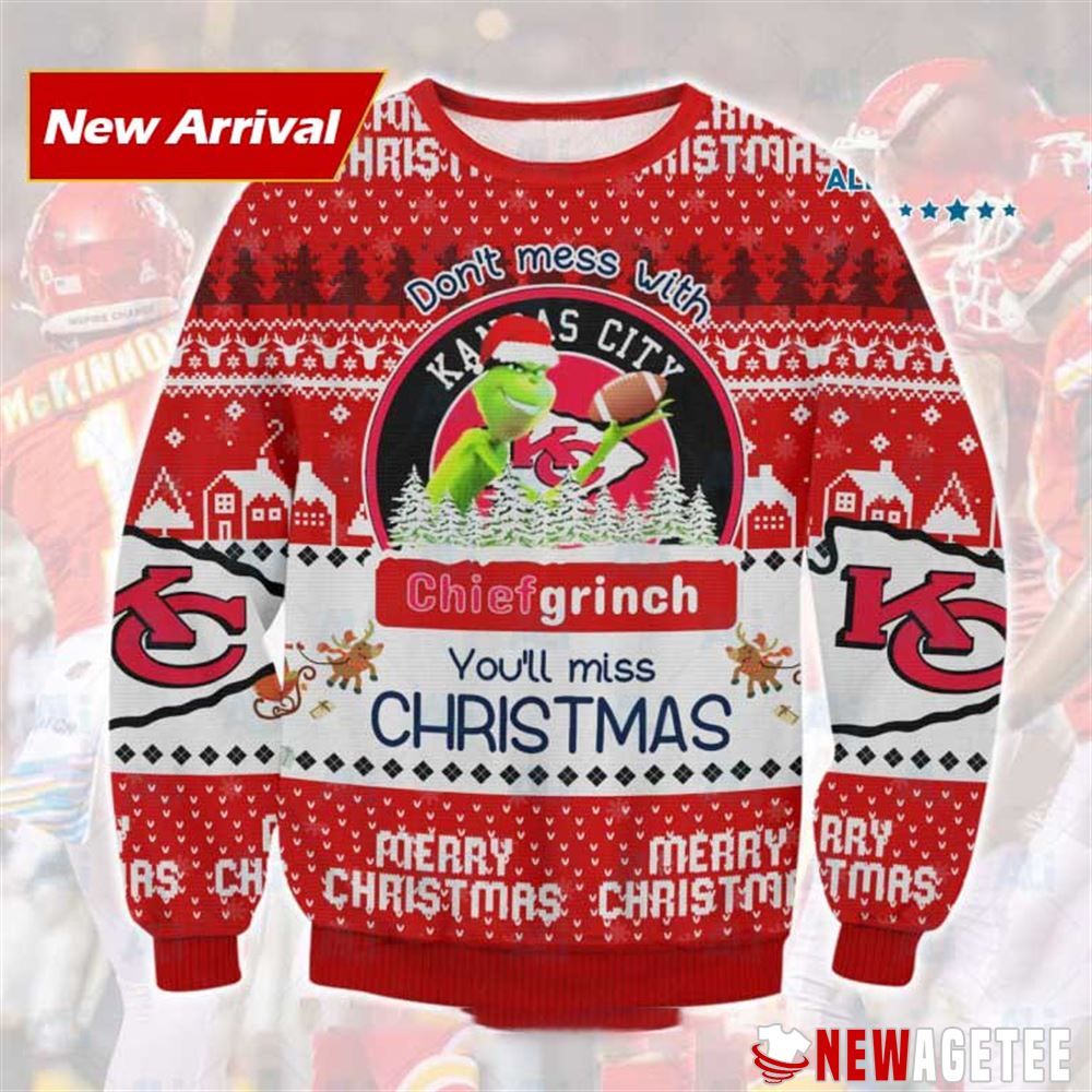 Grinch Kansas City Chief Ugly Christmas Sweater