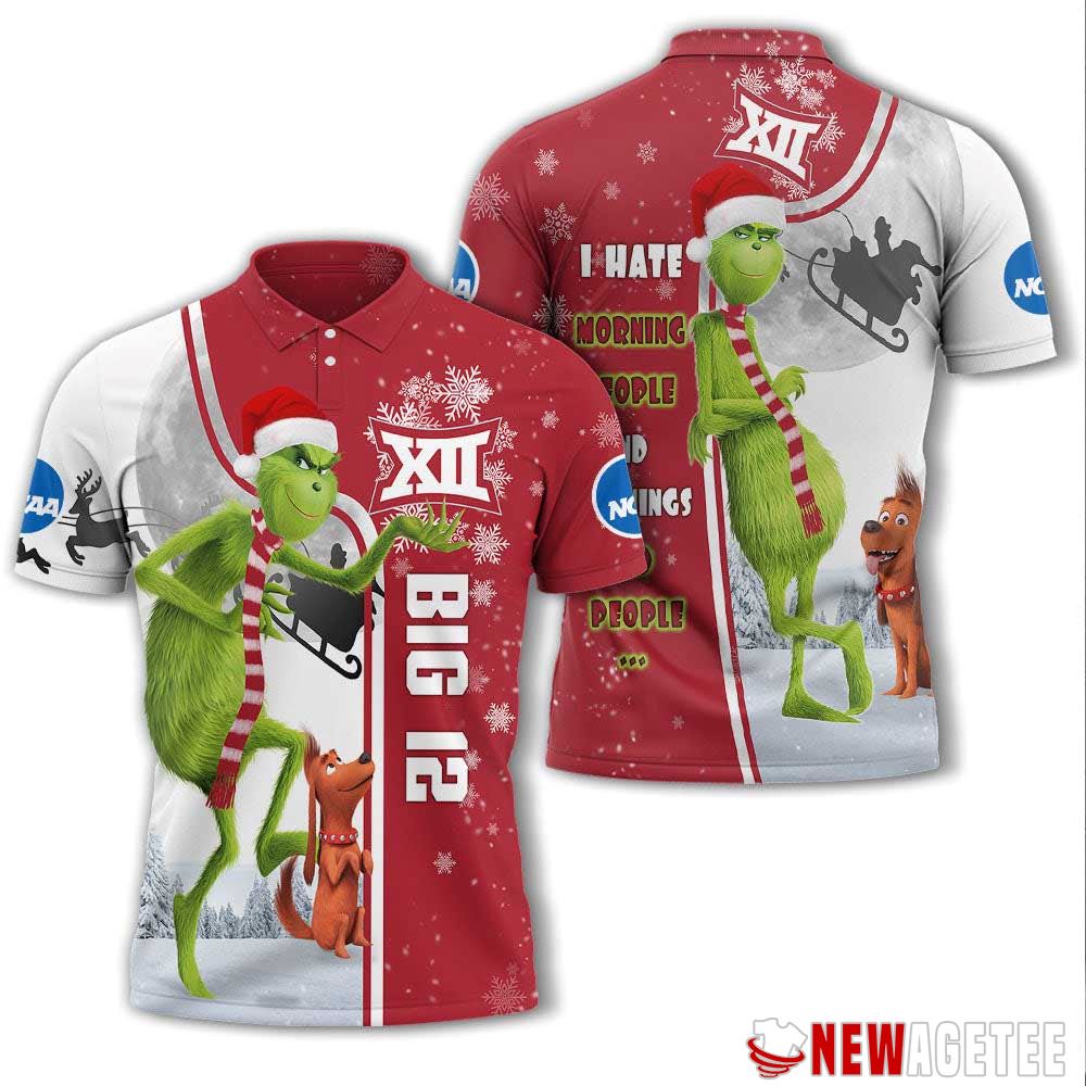 Grinch Stole Christmas Big 12 Conference Ncaa I Hate Morning People Polo Shirt