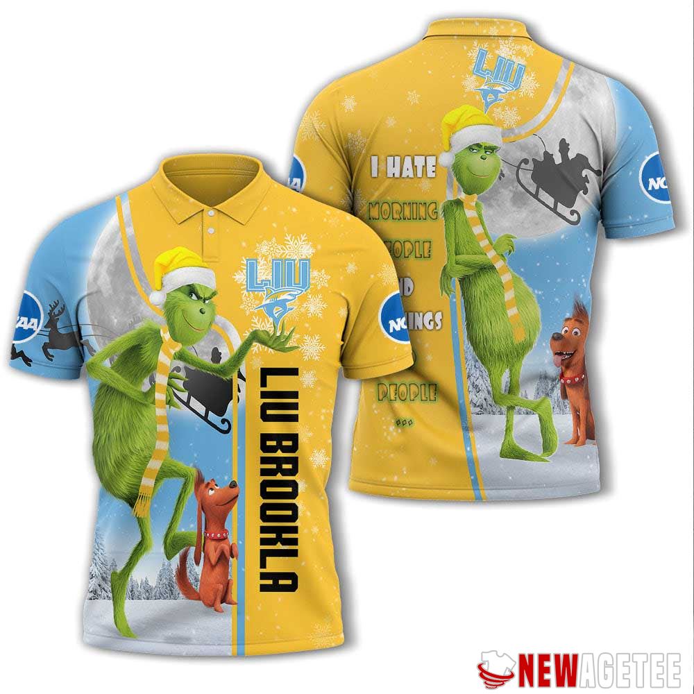 Grinch Stole Christmas Liu Brooklyn Blackbirds Ncaa I Hate Morning People Polo Shirt