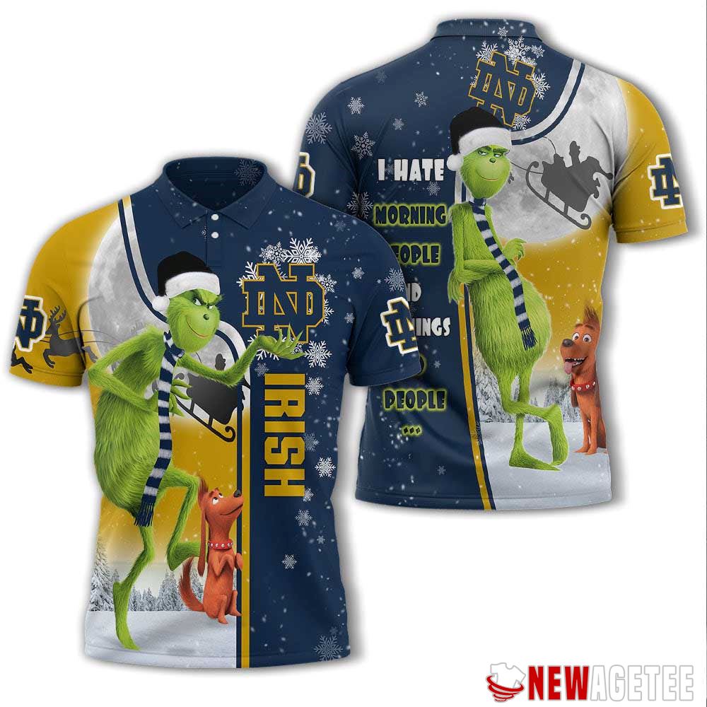 Grinch Stole Christmas Notre Dame Fighting Irish Ncaa I Hate Morning People Polo Shirt