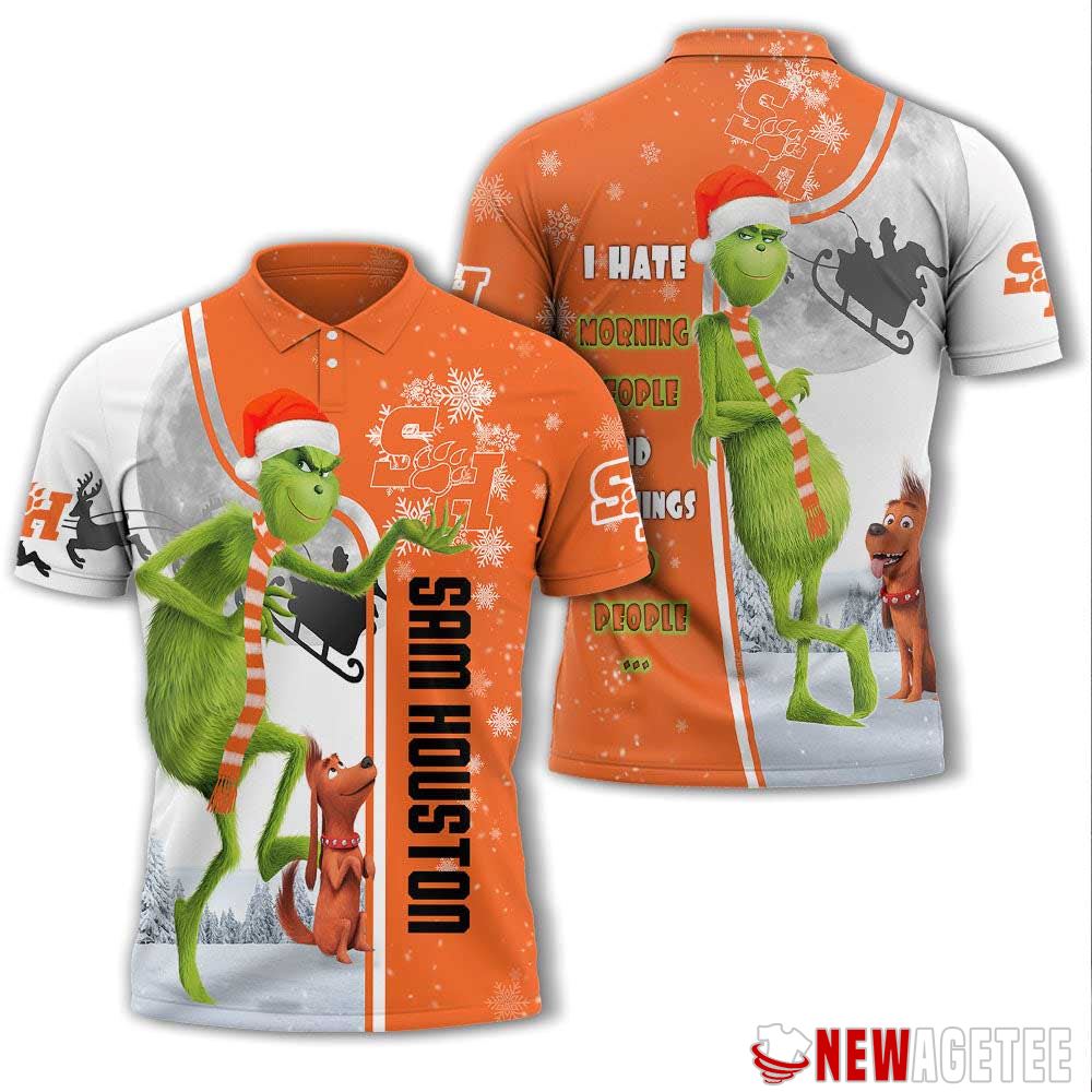 Grinch Stole Christmas Sam Houston State Bearkats Ncaa I Hate Morning People Polo Shirt