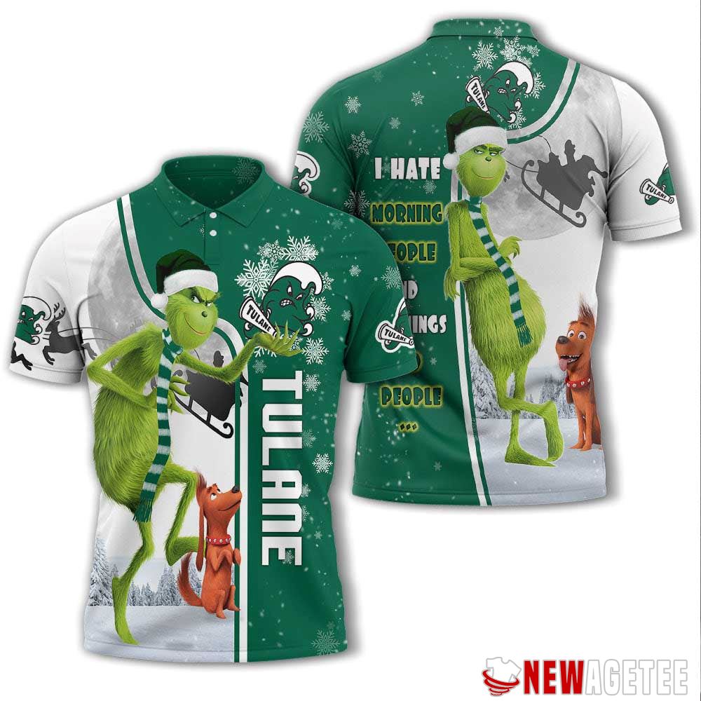 Grinch Stole Christmas Tulane Green Wave Ncaa I Hate Morning People Polo Shirt