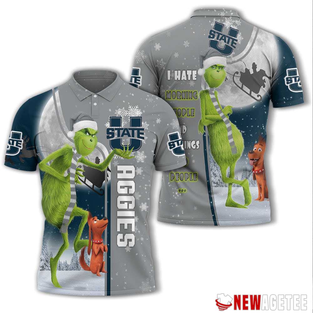 Grinch Stole Christmas Utah State Aggies Ncaa I Hate Morning People Polo Shirt