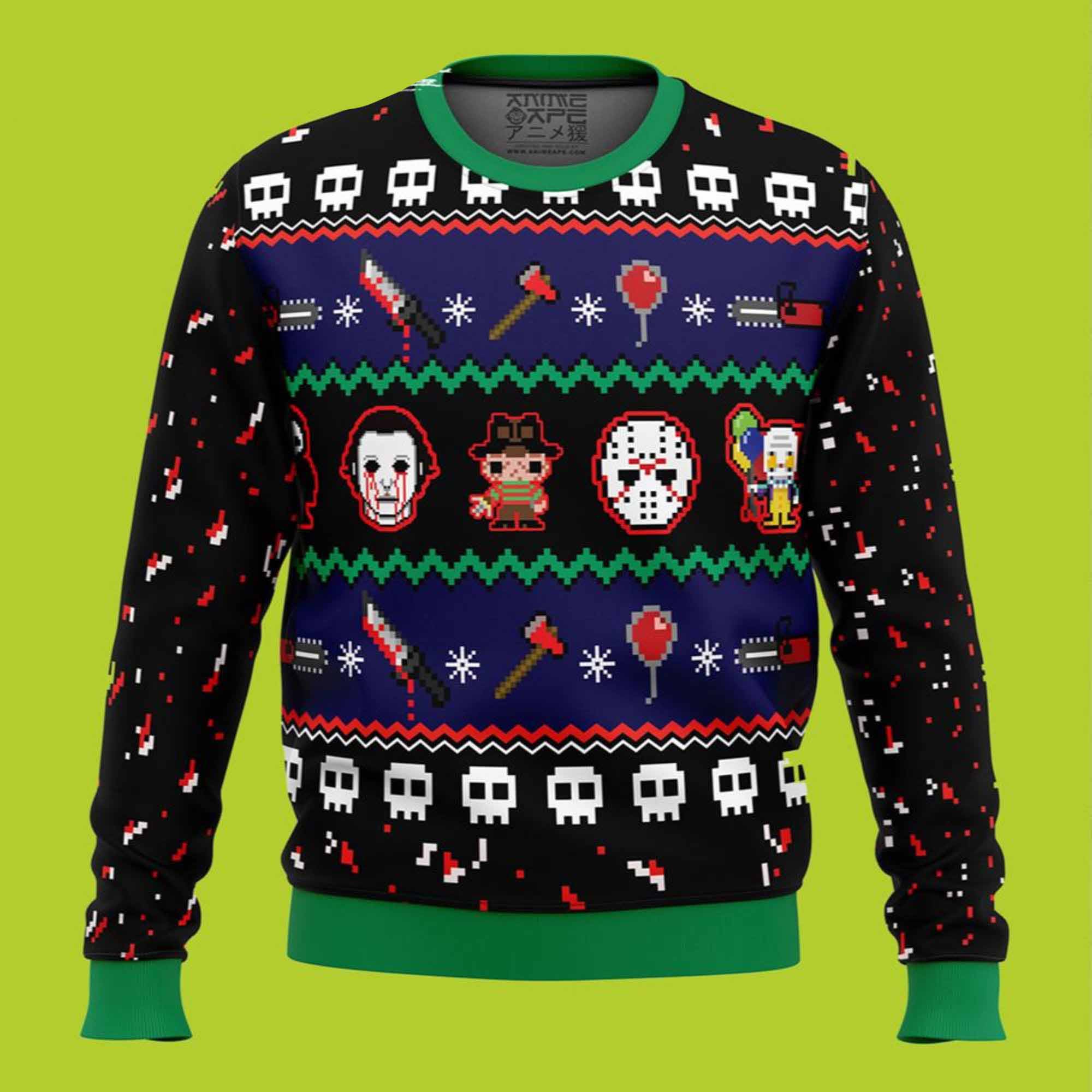 Happy Horrorday Horror Characters Halloween Ugly Christmas Sweater