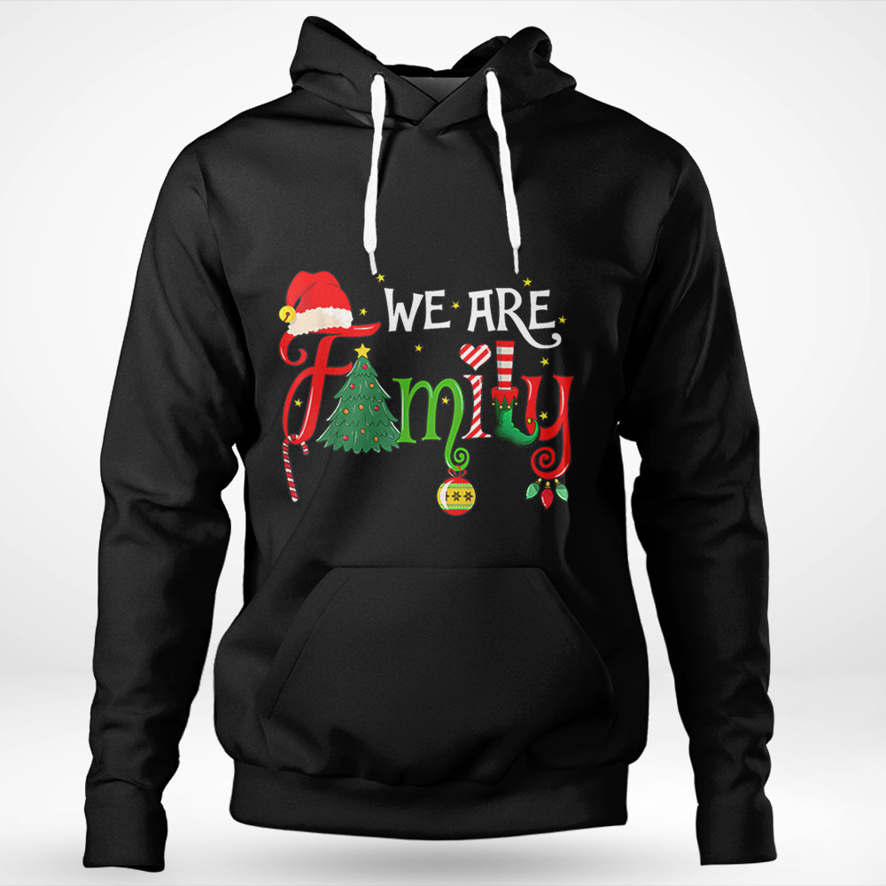 Elf We Are Family Christmas Tree Santa Hat Shirt