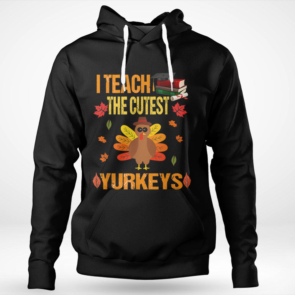 I Teach The Cutest Turkeys Groovy Thanksgiving Teacher Shirt