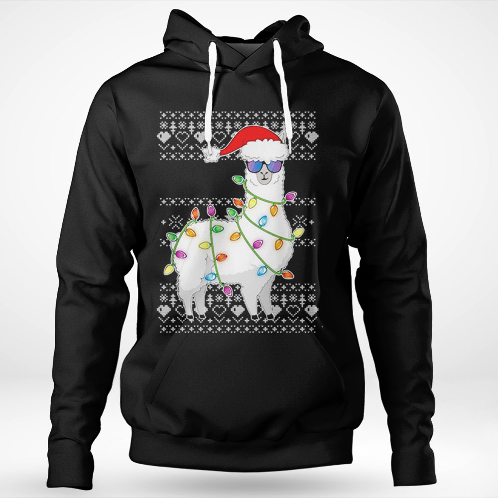Santa Llama Ugly Christmas Light Shirt