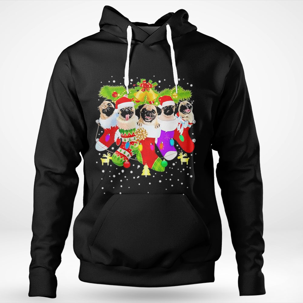 Santa Pugs In Christmas Socks Xmas Dog Lover Pug Mom Shirt