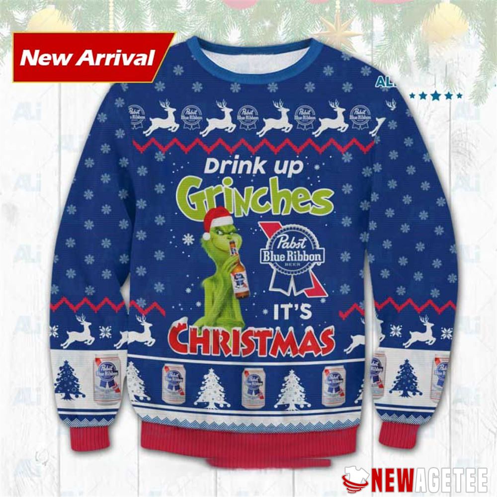 Pabst Blue Ribbon Drink Up Grinches Ugly Christmas Sweater
