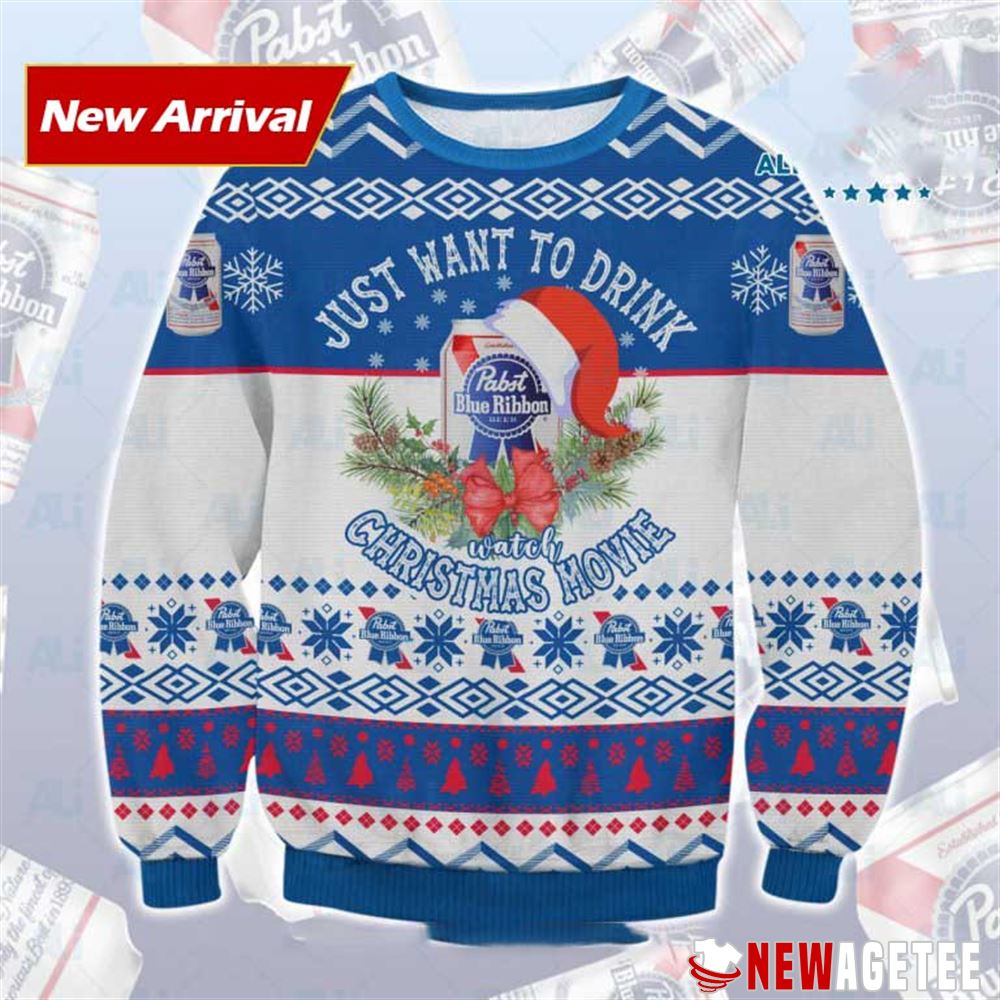 Pasbt Blue Ribbon Just Want To Drink Ugly Christmas Sweater
