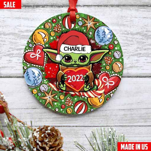 Personalized Xmas Baby Yoda Ceramic Ornament