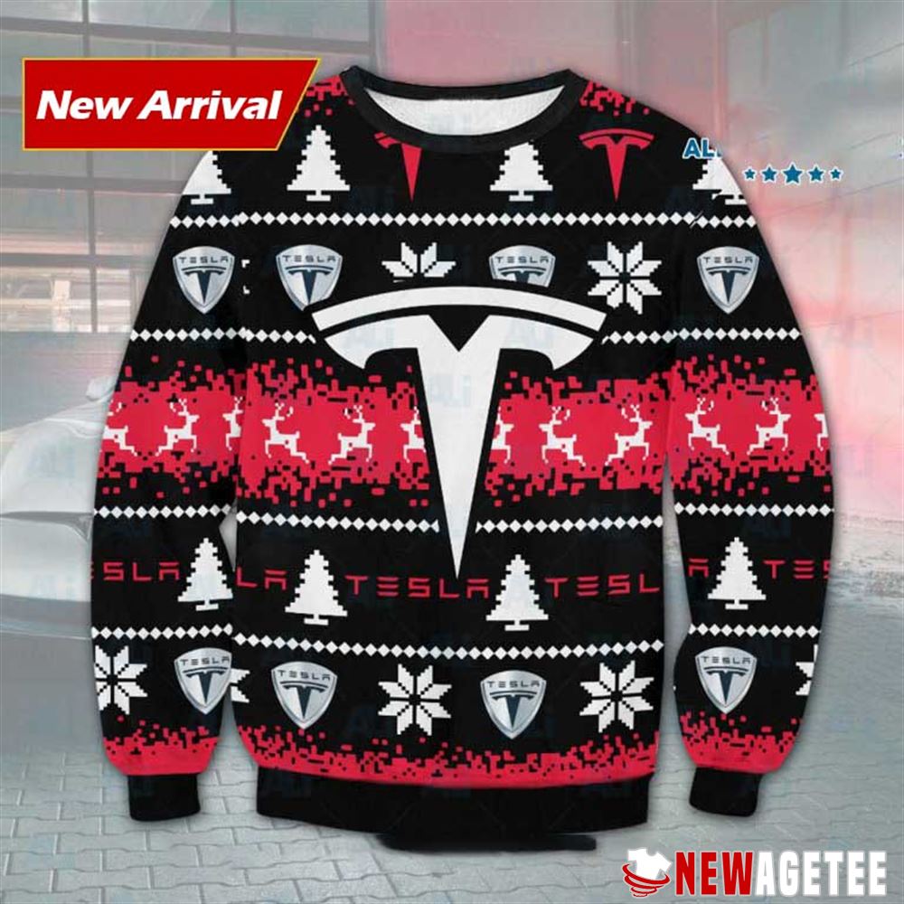 Tesla Logo Ugly Christmas Sweater Tesla Logo Ugly Christmas Sweater