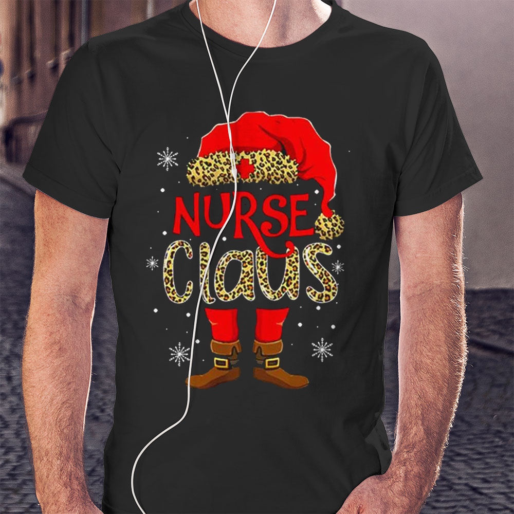 Nurse Claus Leopard Nurse Santa Claus Merry Christmas Shirt Hoodie