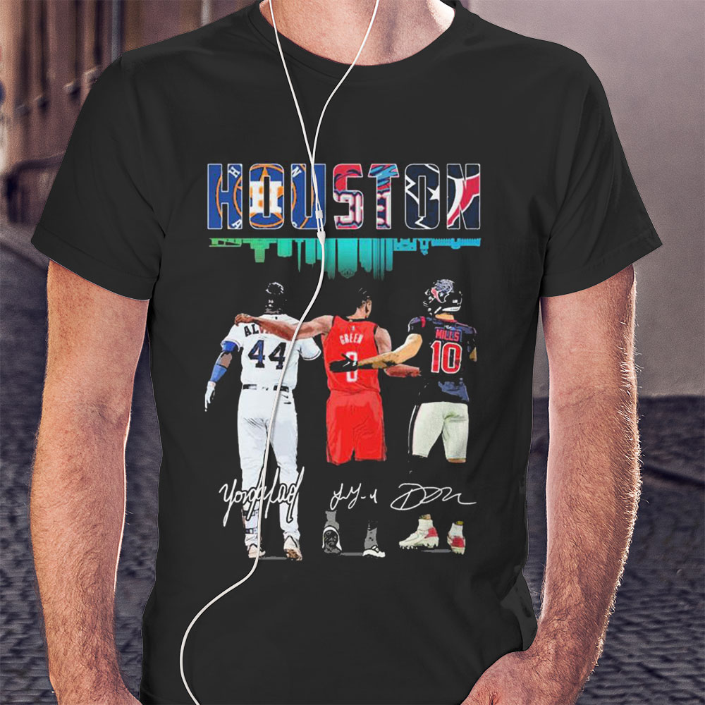 Houston Skyline Sports Yordan Alvarez Jalen Green And Davis Mills Signatures Shirt