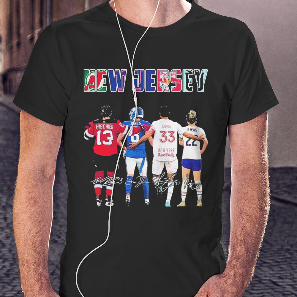 New Jersey Sports Nico Hischier Daniel Jones Aaron Long And Kristie Mewis Signatures Shirt