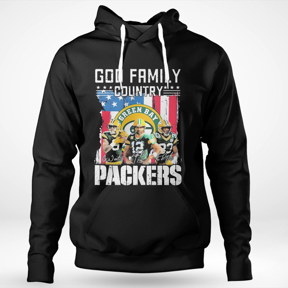 God Family Country Green Bay Packers American Flag Signatures Shirt