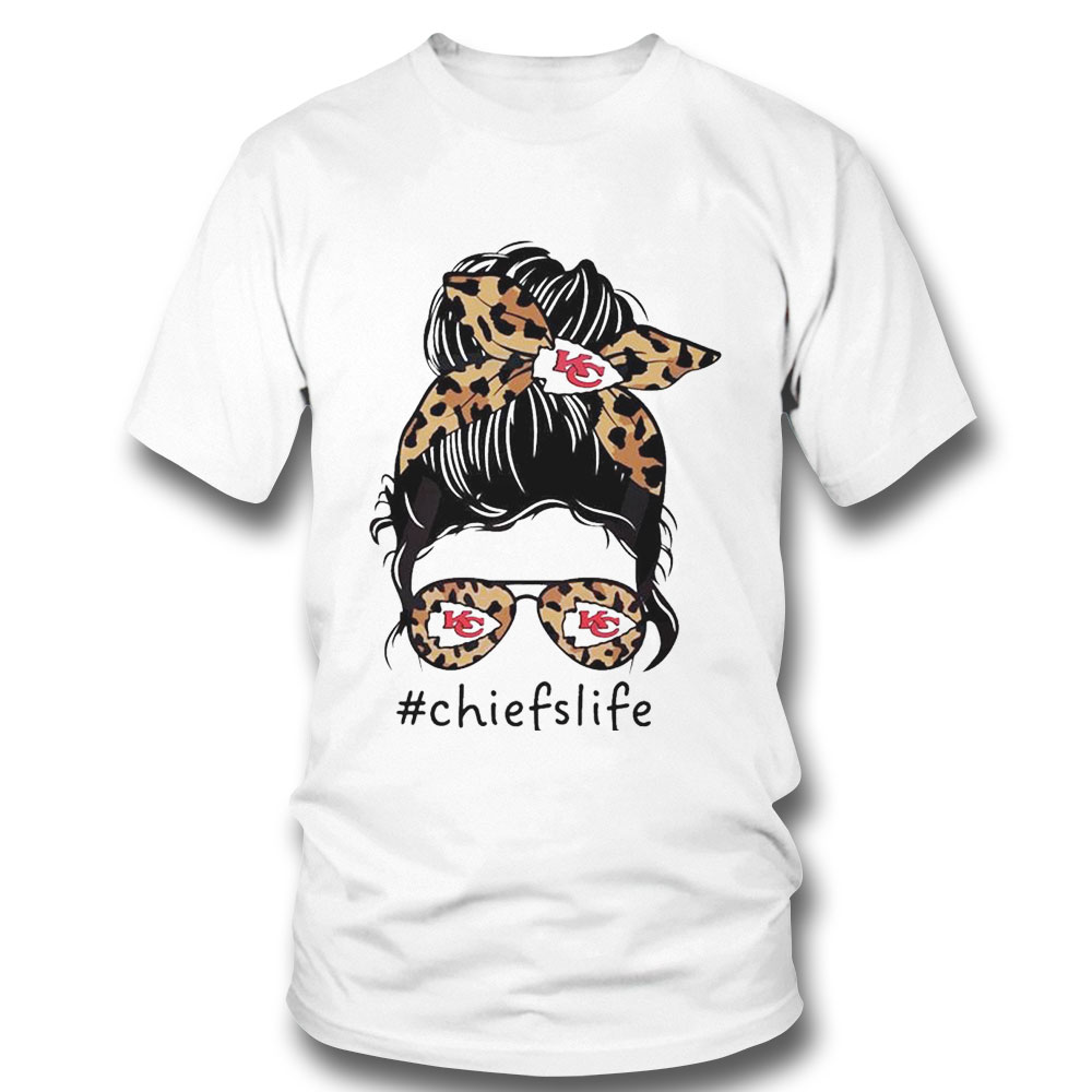 Chiefs Leopard Print Messy Bun Shirt Ladies Tee