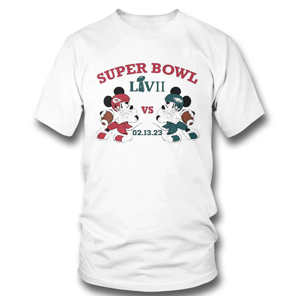Super Bowl Lvii 2023 Mickey Mouse Phi Eagles Vs Kc Chiefs Shirt Ladies T-shirt