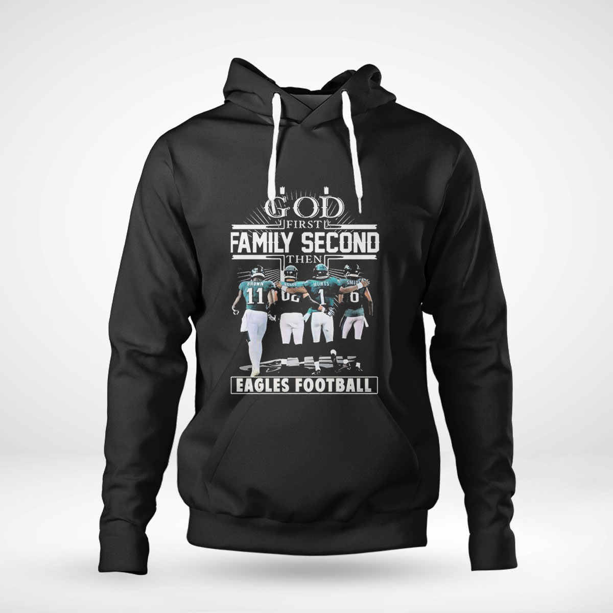 Philadelphia Food First Family Second Brown Kelce Hurts Smith Eagles Football Shirt Ladies Tee