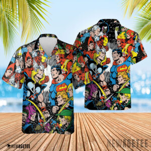 Jla Vs Avengers Comics Interview 1983 Cover By George Pérez Hawaiian Shirt Short Sleeve Button Up