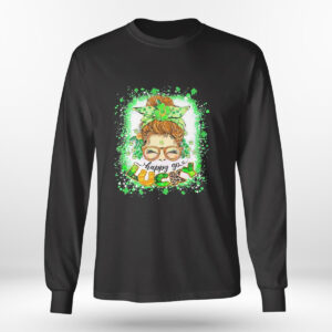 Longsleeve shirt One Lucky Lunch Lady Messy Bun Irish St Patricks Day Shirt Hoodie