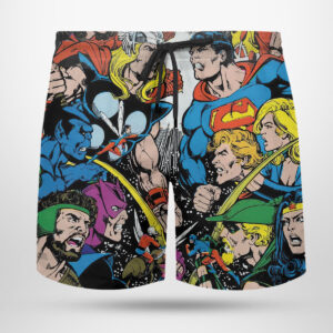 beach shorts jla vs avengers comics interview 1983 cover by george perez hawaiian shirt