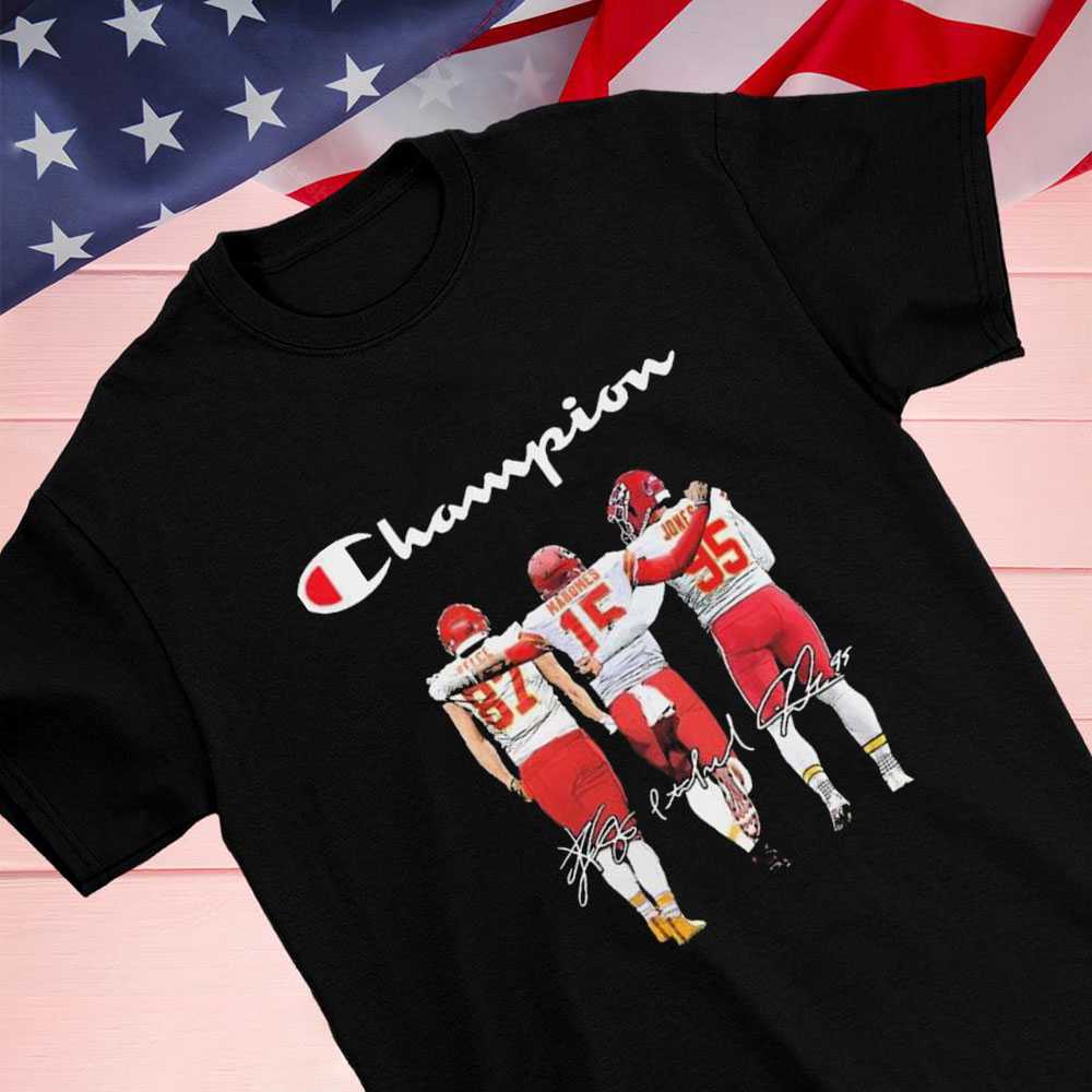 Champion Chiefs Patrick Mahomes Travis Kelce And Chris Jones Signatures Shirt Longsleeve T-shirt