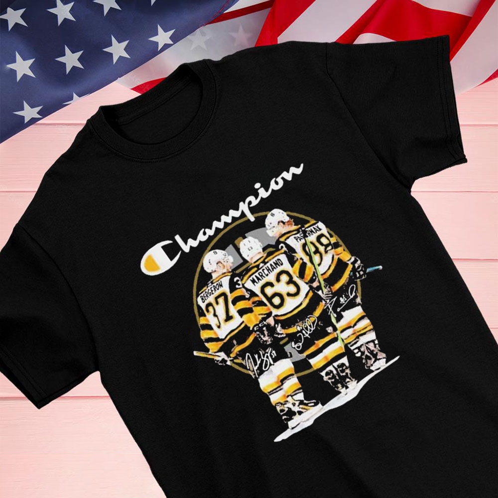 Champion Patrice Bergeron Brad Marchand And David Pastrnak Boston Bruins Signatures Shirt