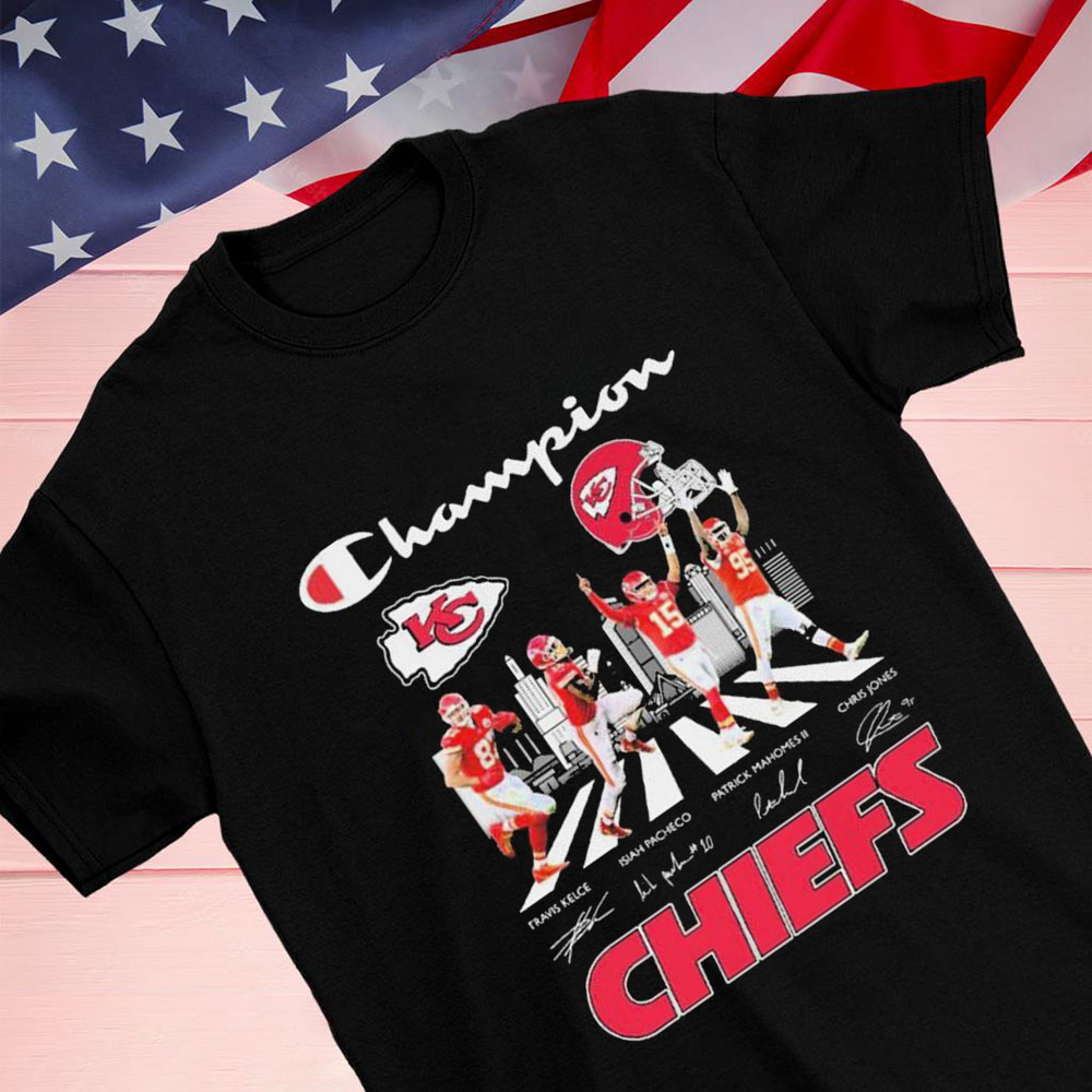 Champion Travis Kelce Isiah Pacheco Patrick Mahomes Ii And Chris Jones Abbey Road Signatures Shirt