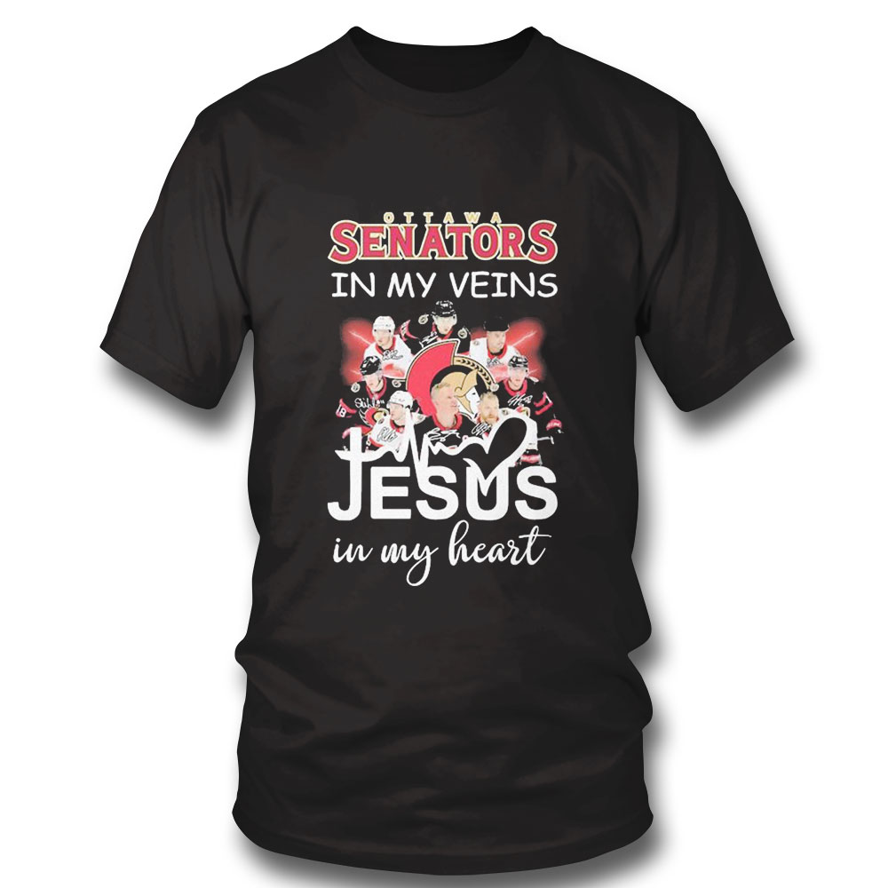 Ottawa Senators Hockey In My Veins Jesus In My Heart Signatures Shirt