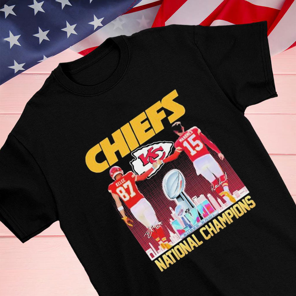 Patrick Mahomes And Travis Kelce Kansas City Chiefs National Champion Signatures Shirt Longsleeve T-shirt