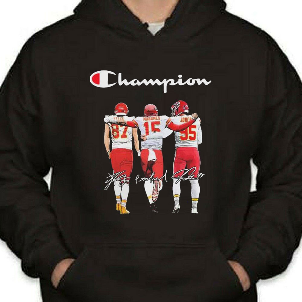 Champion Chiefs Patrick Mahomes Travis Kelce And Chris Jones Signatures Shirt Longsleeve T-shirt