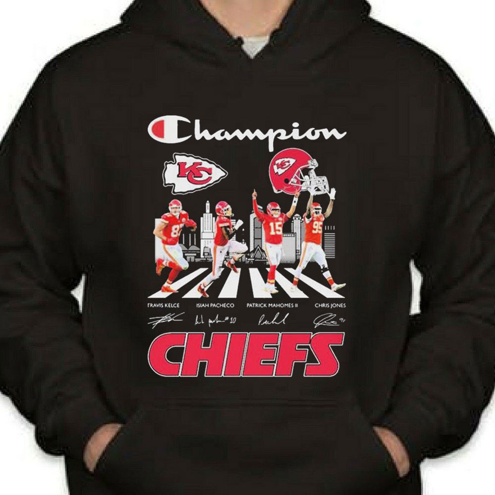 Champion Travis Kelce Isiah Pacheco Patrick Mahomes Ii And Chris Jones Abbey Road Signatures Shirt
