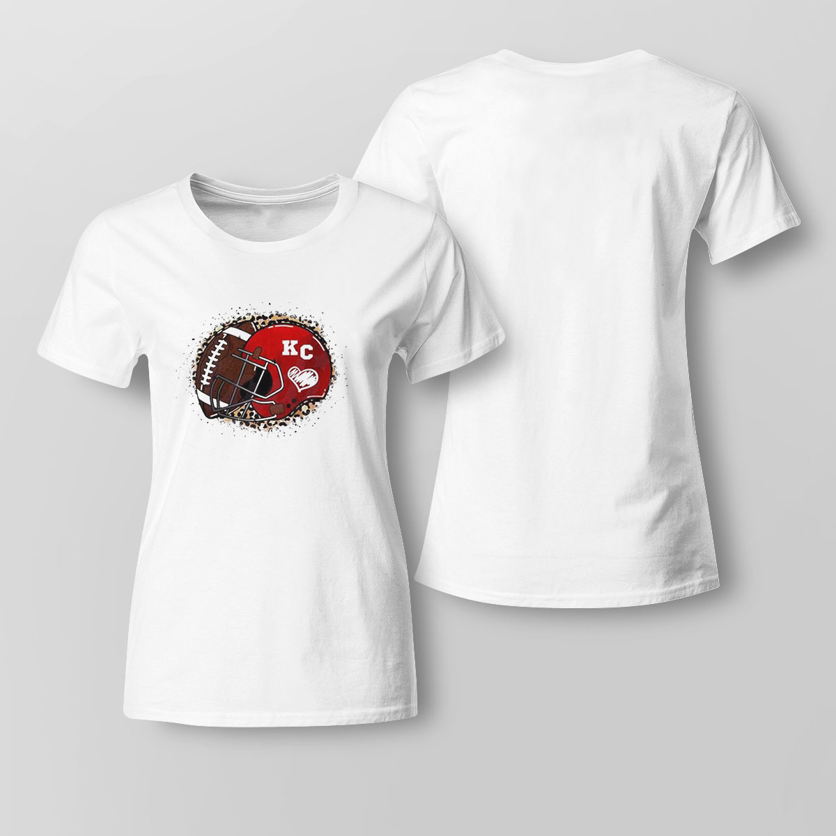 Chiefs Helmet Leopard Print Football Shirt Ladies Tee