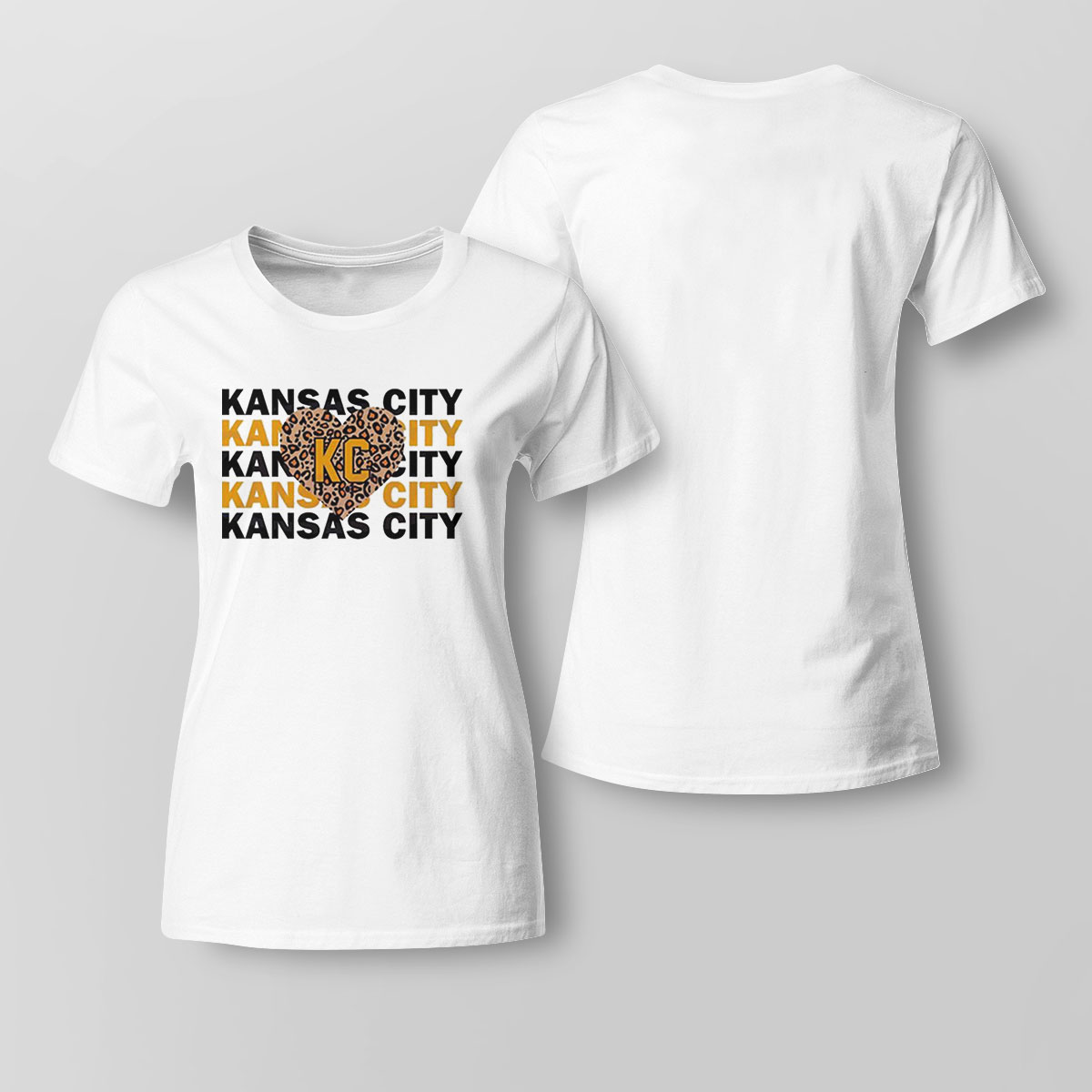 Kansas City Chiefs Football Leopard Heart Shirt Ladies Tee