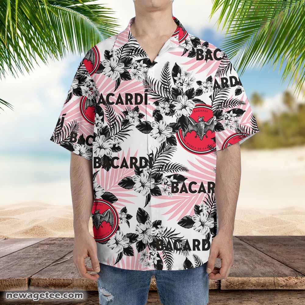 Bacardi Hawaiian Button Up Shirt Hibiscus Floral Bacardi Hawaiian Button Up Shirt Hibiscus Floral