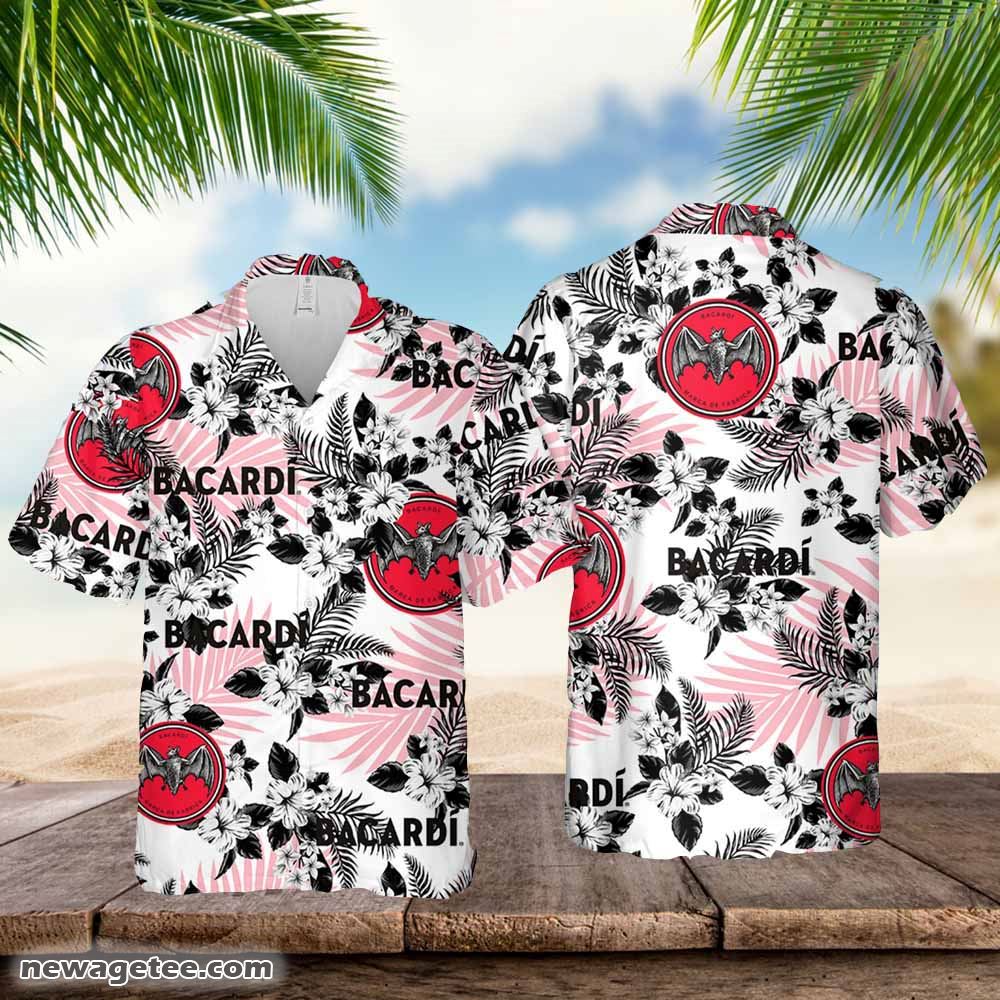 Bacardi Hawaiian Button Up Shirt Hibiscus Floral Bacardi Hawaiian Button Up Shirt Hibiscus Floral
