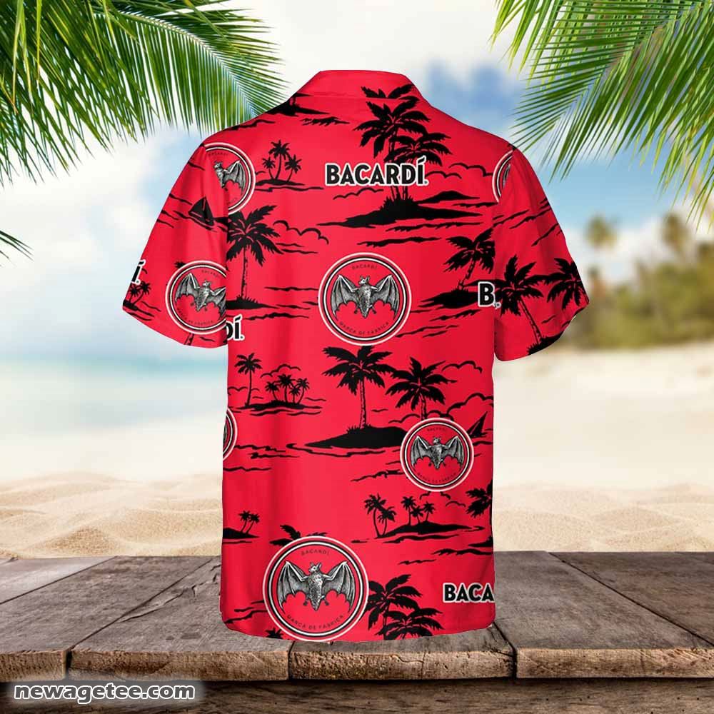Bacardi Hawaiian Button Up Shirt Island Palm Leaves