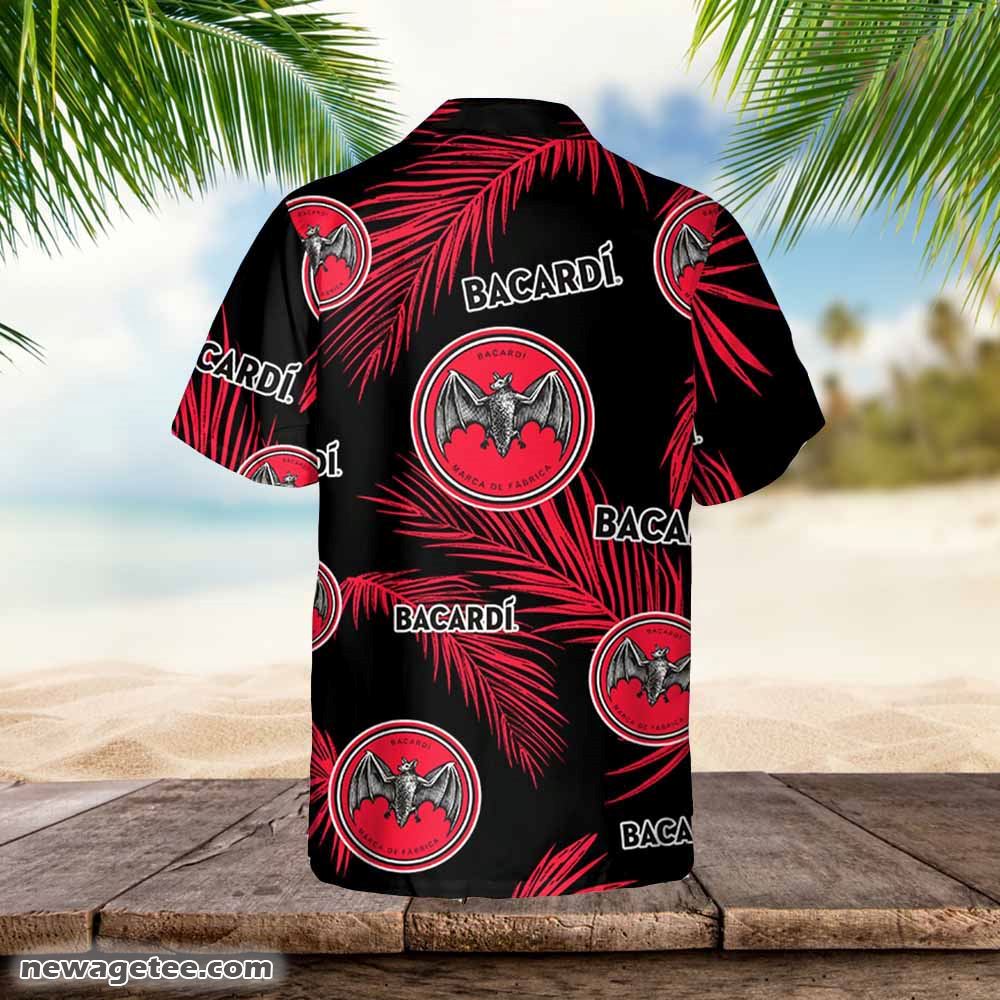 Bacardi Hawaiian Button Up Shirt Palm Leaves Pattern Party