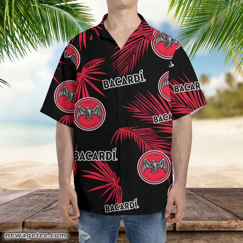 Bacardi Hawaiian Button Up Shirt Palm Leaves Pattern Party Bacardi Hawaiian Button Up Shirt Palm Leaves Pattern Party