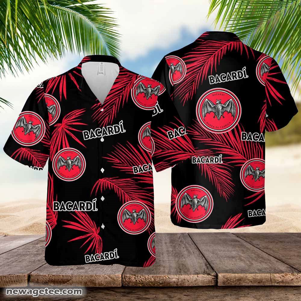 Bacardi Hawaiian Button Up Shirt Palm Leaves Pattern Party Bacardi Hawaiian Button Up Shirt Palm Leaves Pattern Party