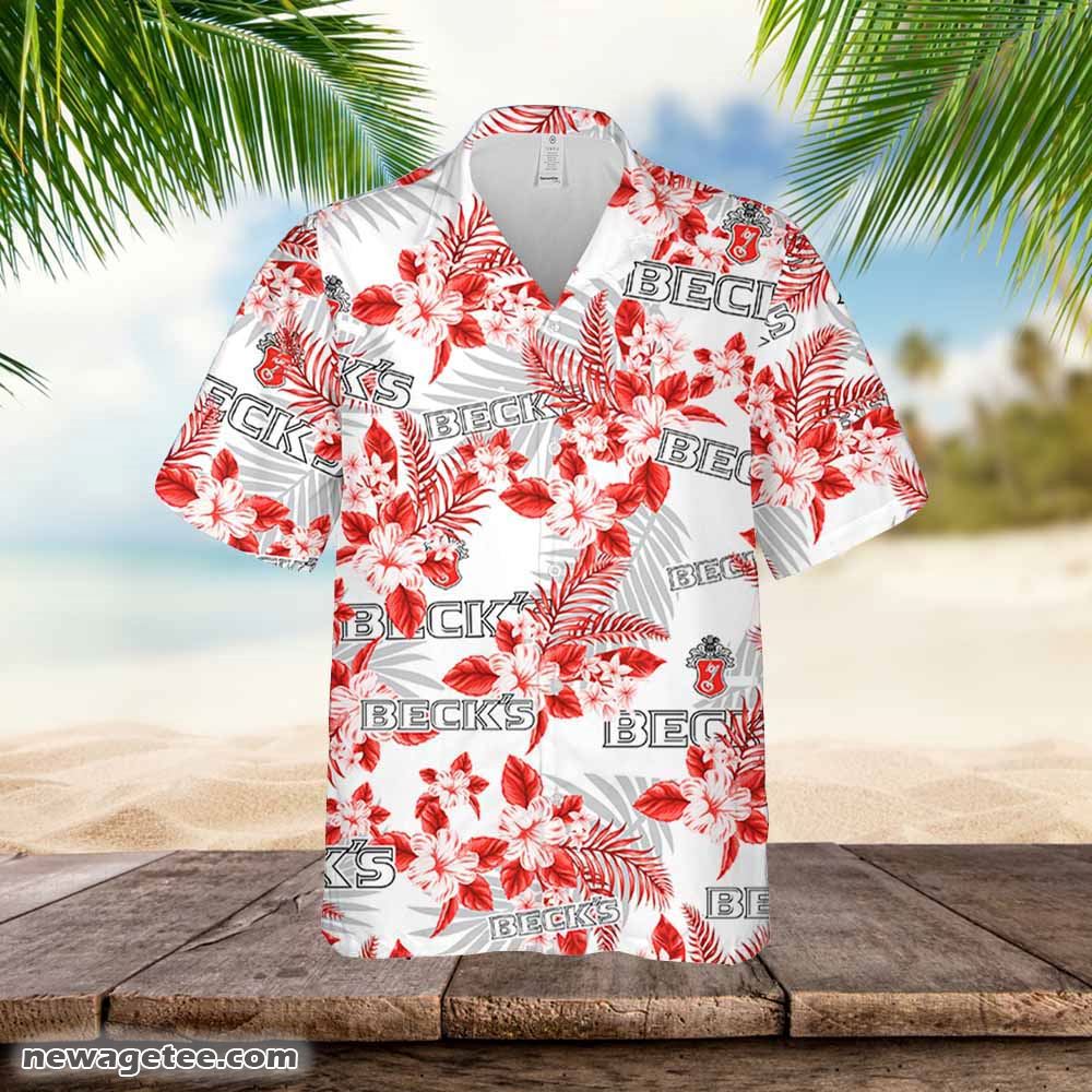 Beck’s Beer Hawaiian Button Up Shirt Flowers Pattern Beck’s Beer Hawaiian Button Up Shirt Flowers Pattern