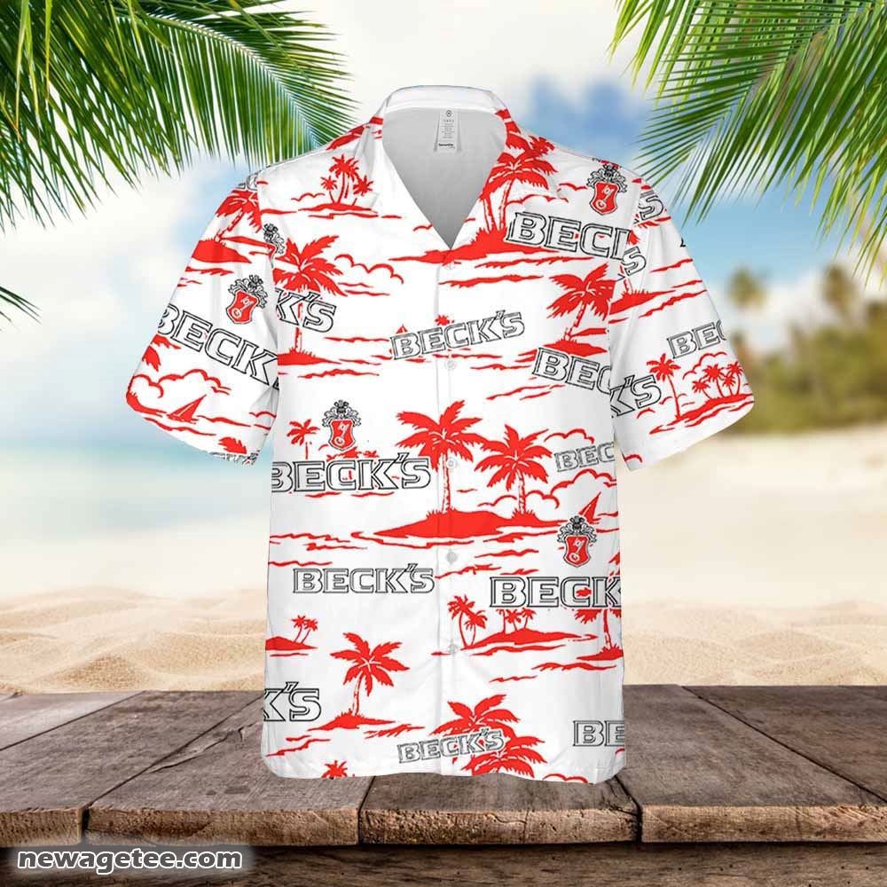 Beck’s Beer Hawaiian Button Up Shirt Island Palm Leaves Beck’s Beer Hawaiian Button Up Shirt Island Palm Leaves