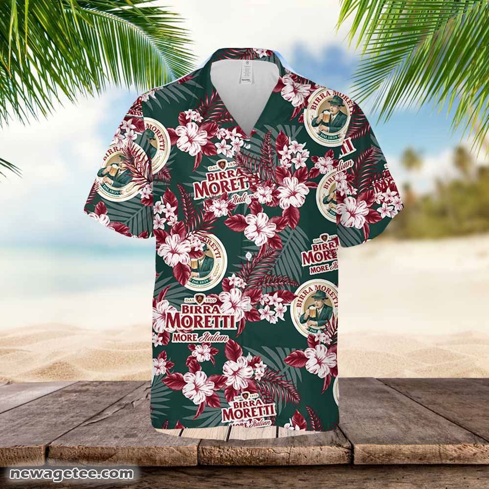 Birra Moretti Hawaiian Button Up Shirt Flowers Pattern Birra Moretti Hawaiian Button Up Shirt Flowers Pattern