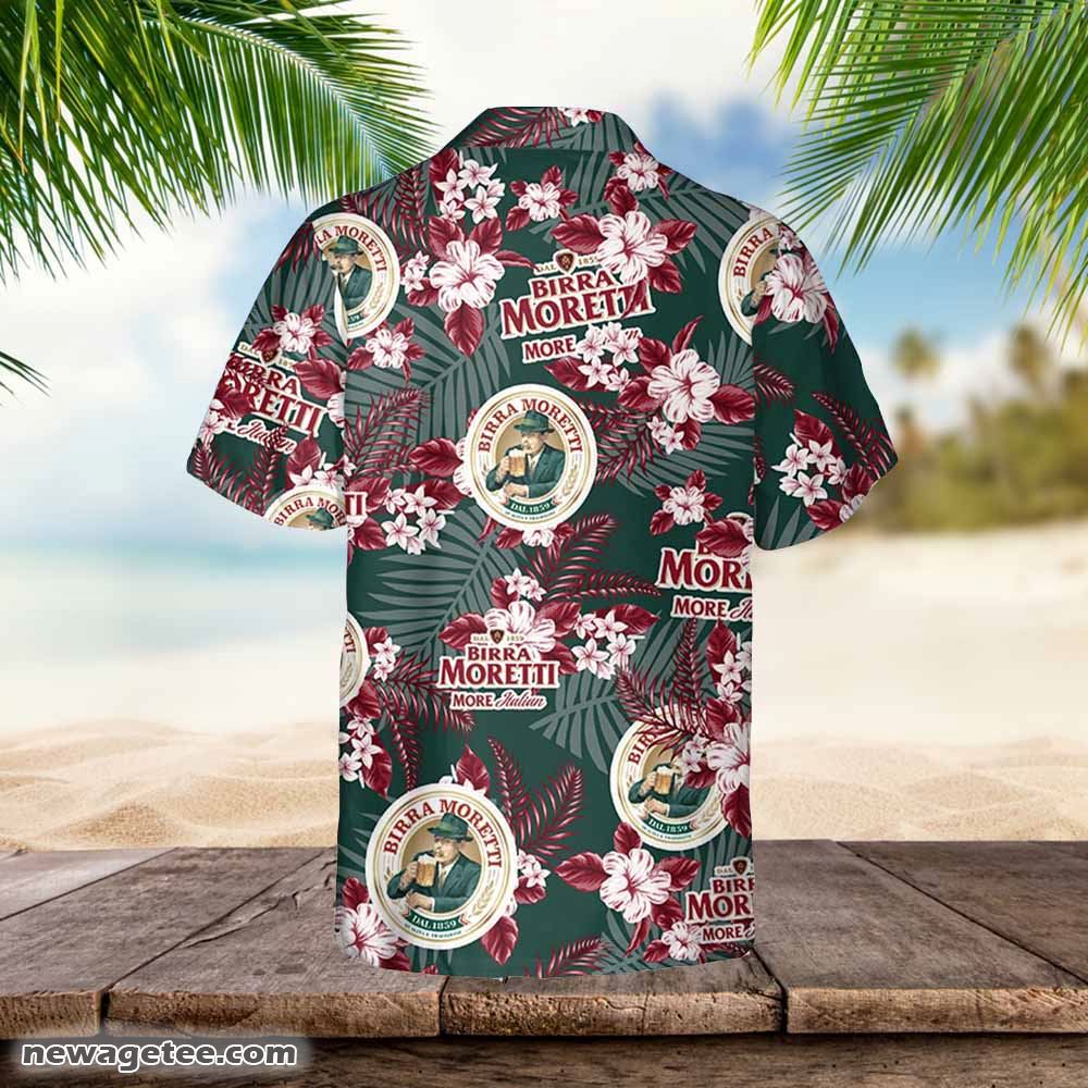 Birra Moretti Hawaiian Button Up Shirt Flowers Pattern