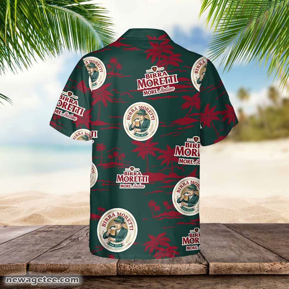 Birra Moretti Hawaiian Button Up Shirt Island Palm Leaves Loves