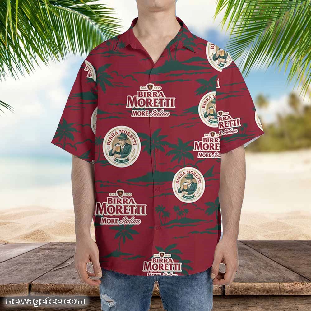 Birra Moretti Hawaiian Button Up Shirt Island Palm Leaves Shirt Birra Moretti Hawaiian Button Up Shirt Island Palm Leaves Shirt